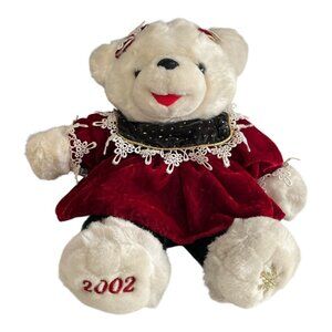 Dan Dee 2002 Christmas Teddy Bear Red Velvet Dress Holiday Plush 13 Inch